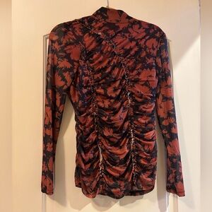 Cable & Gauge Red and Black Floral Long Sleeve Rouched Top